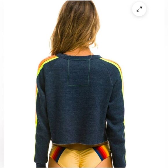 Aviator Nation Bolt Cropped Classic Crew Sweatshirt Heather Navy Neon size M - Picture 2 of 12